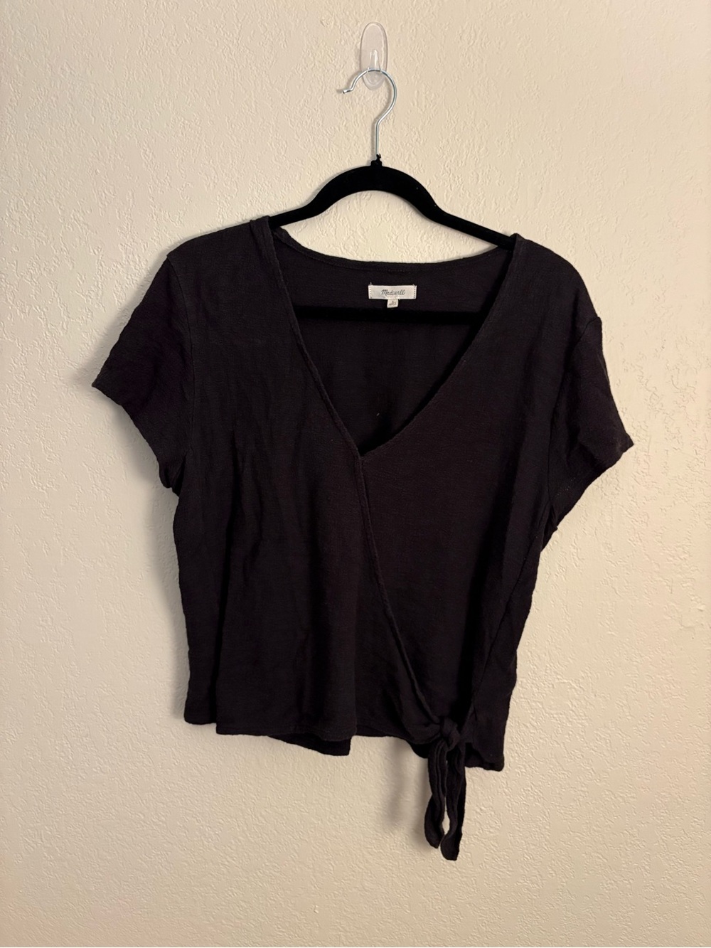 Madewell Black Short-Sleeve V-Neck Tie-Front Top